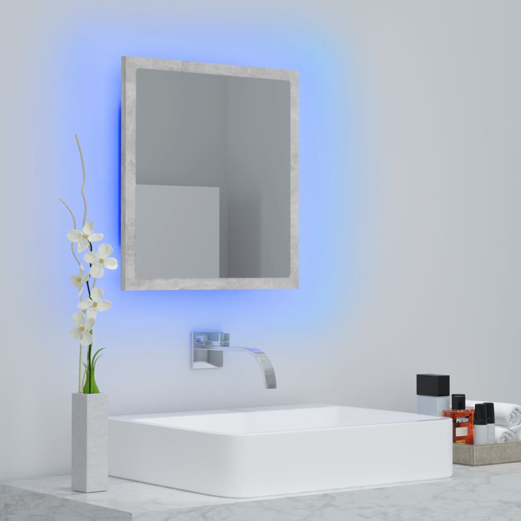 vidaXL Miroir à LED de salle de bain Gris béton 40x8,5x37 cm Aggloméré