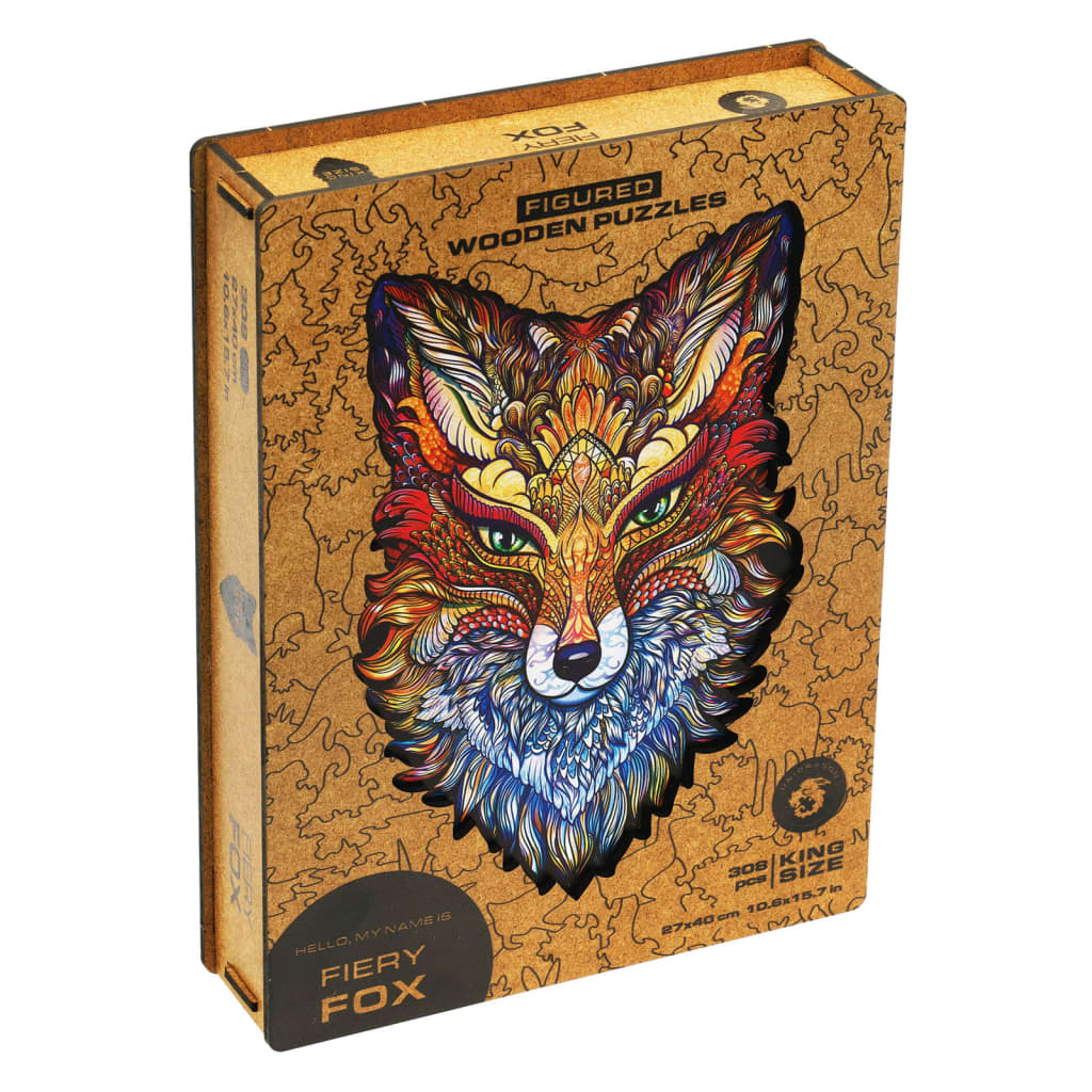 UNIDRAGON Puzzle en bois 308 pcs Fiery Fox Très grand 27x40 cm