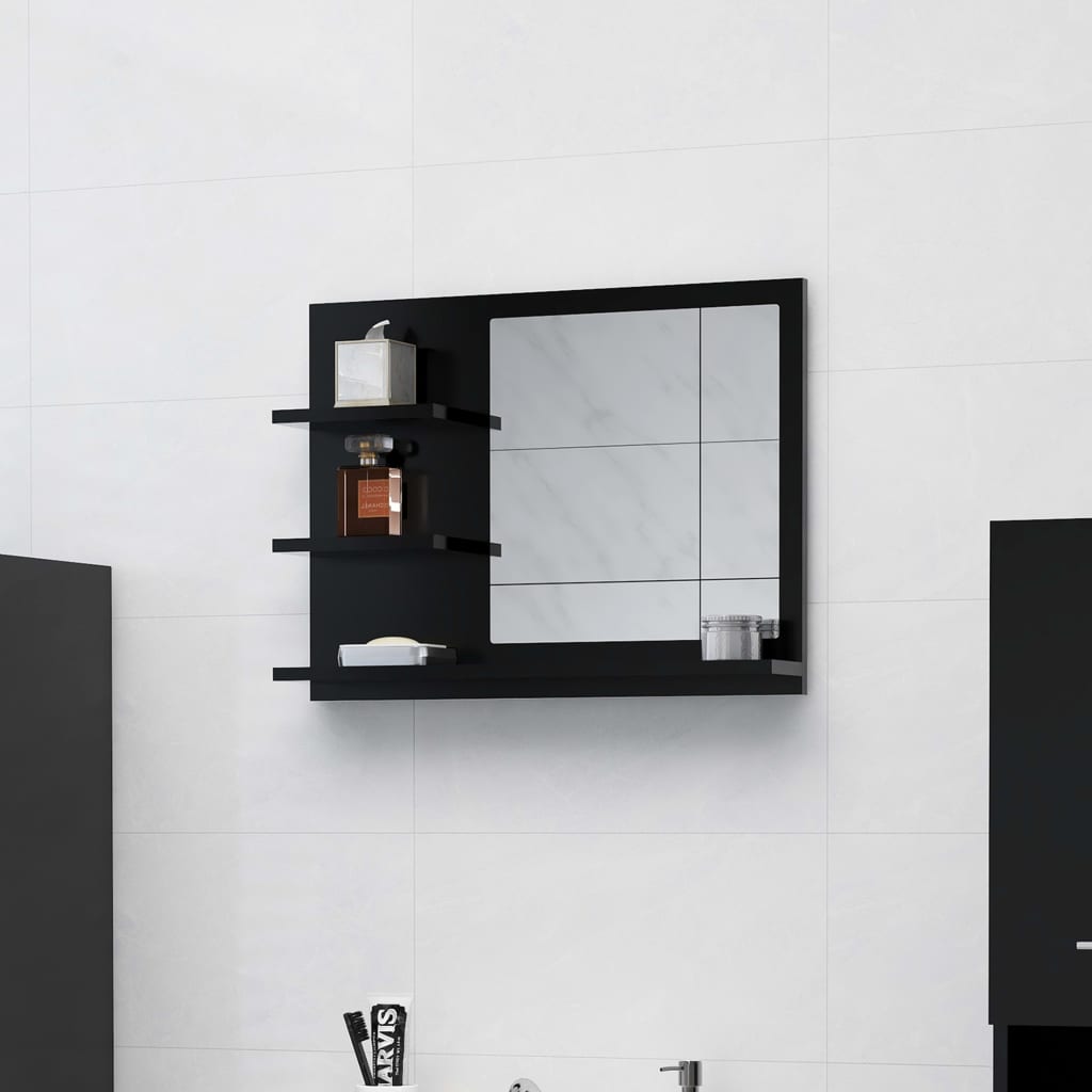 vidaXL Miroir de salle de bain noir 60x10,5x45 cm bois d’ingénierie