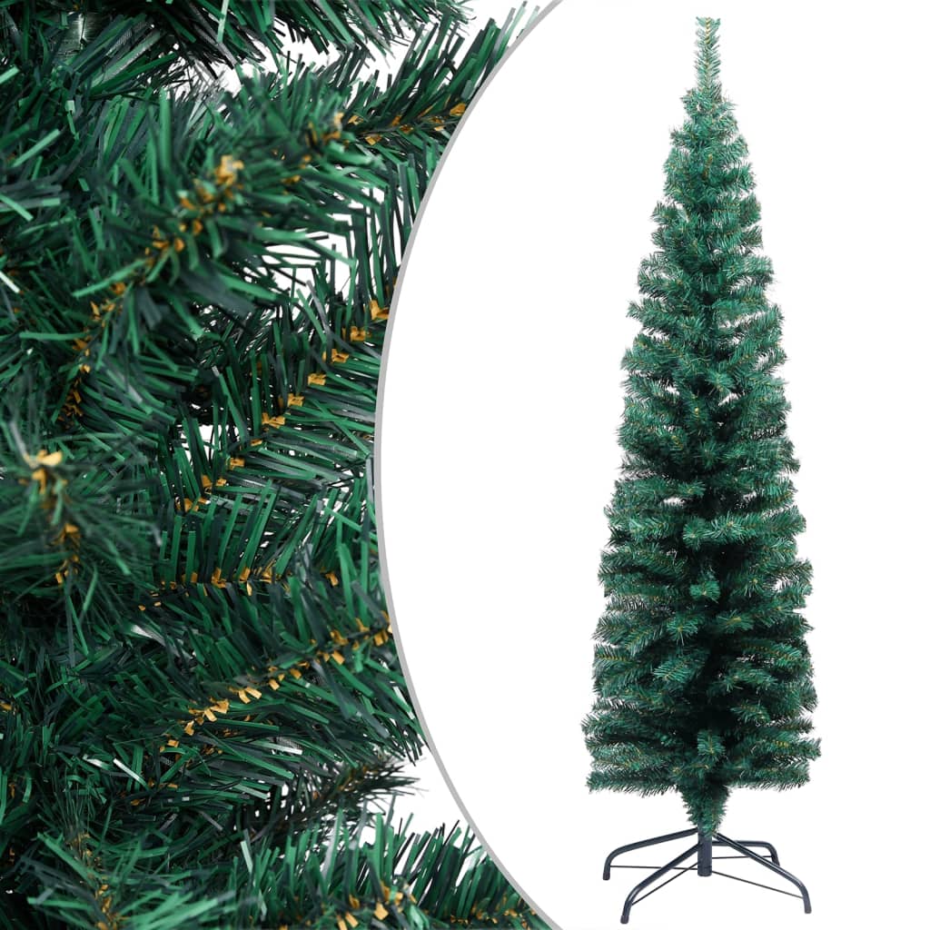 vidaXL Sapin de Noël artificiel mince pré-éclairé et boules vert 150cm