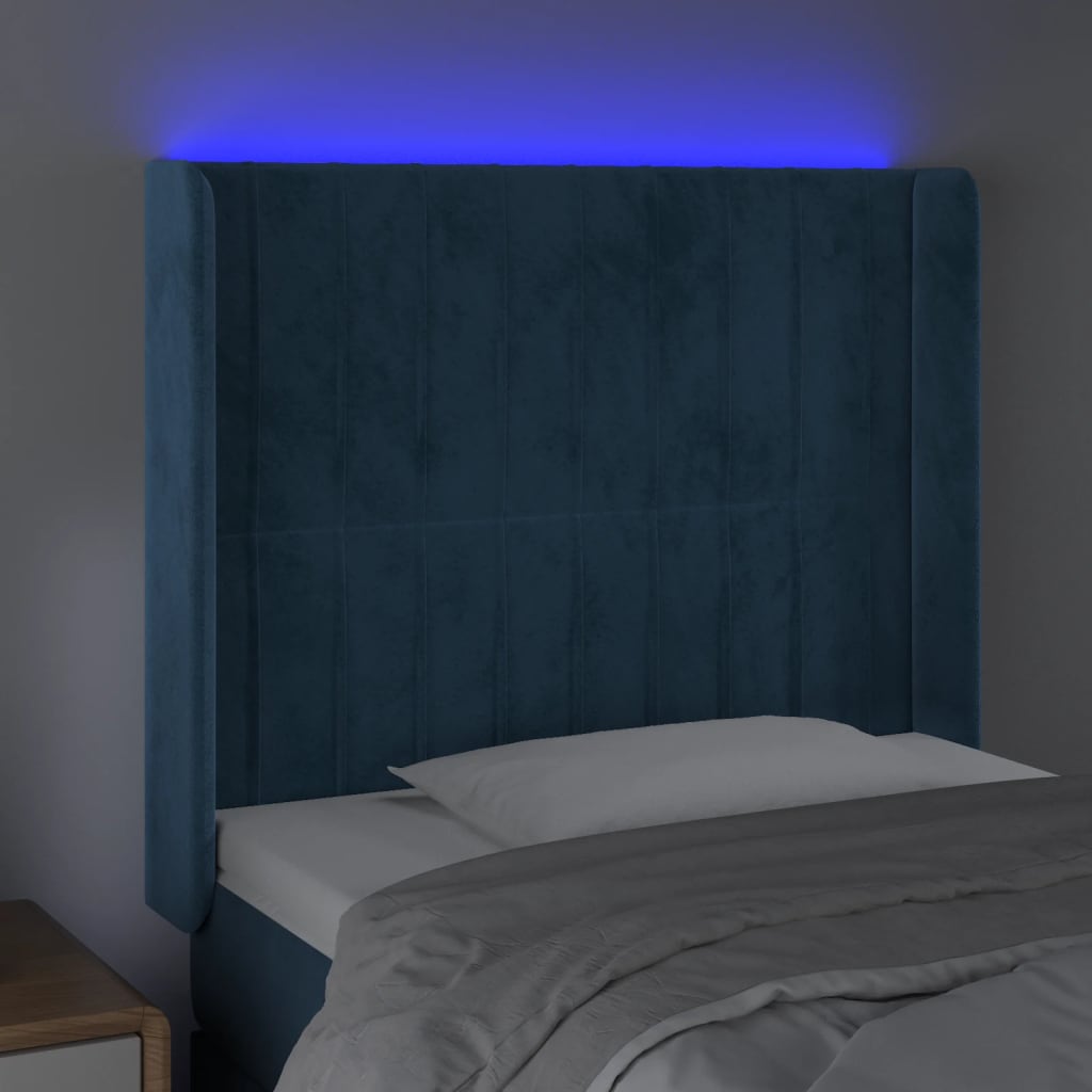 vidaXL Tête de lit à LED Bleu foncé 93x16x118/128 cm Velours