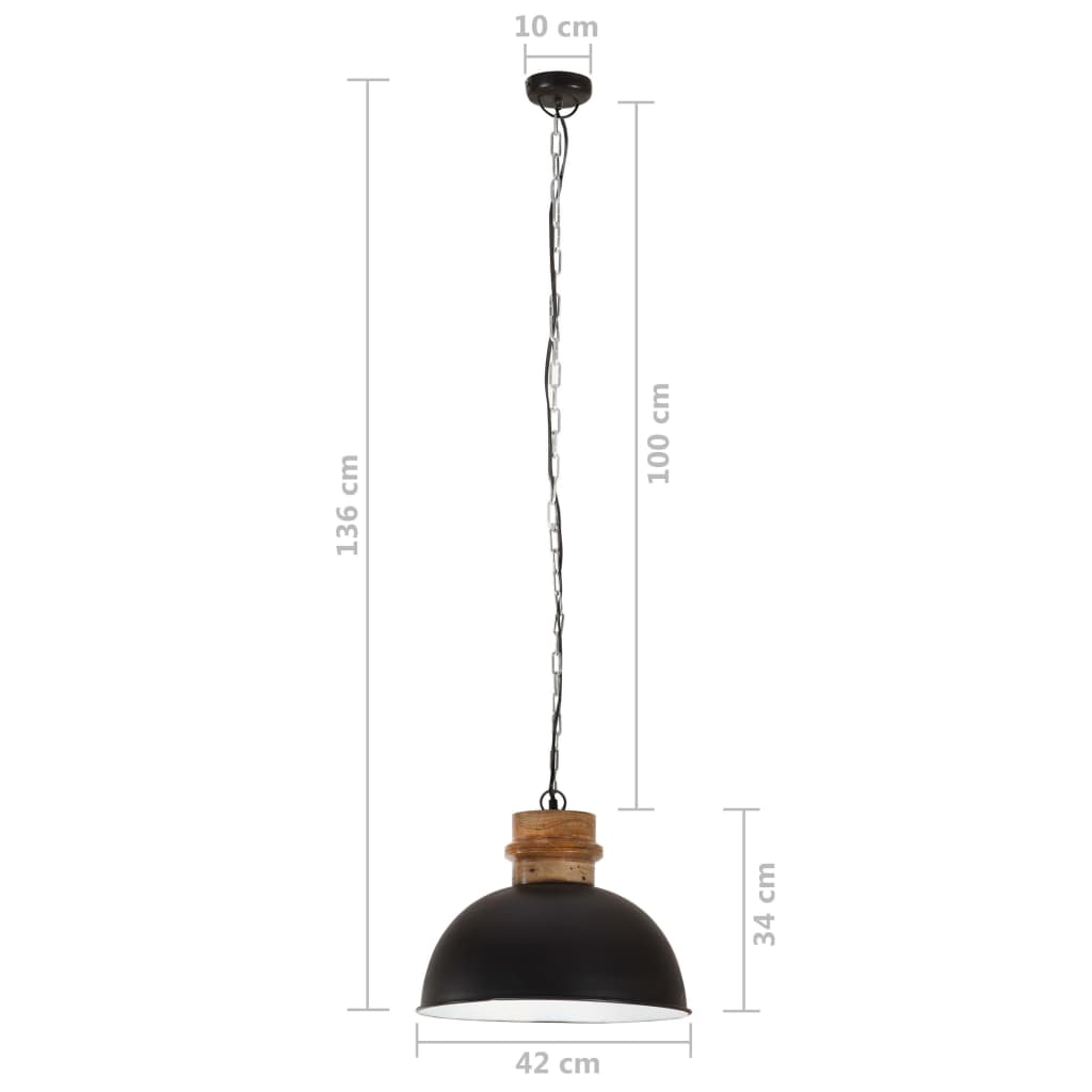 vidaXL Lampe suspendue industrielle 25 W Noir Rond Manguier 42 cm E27