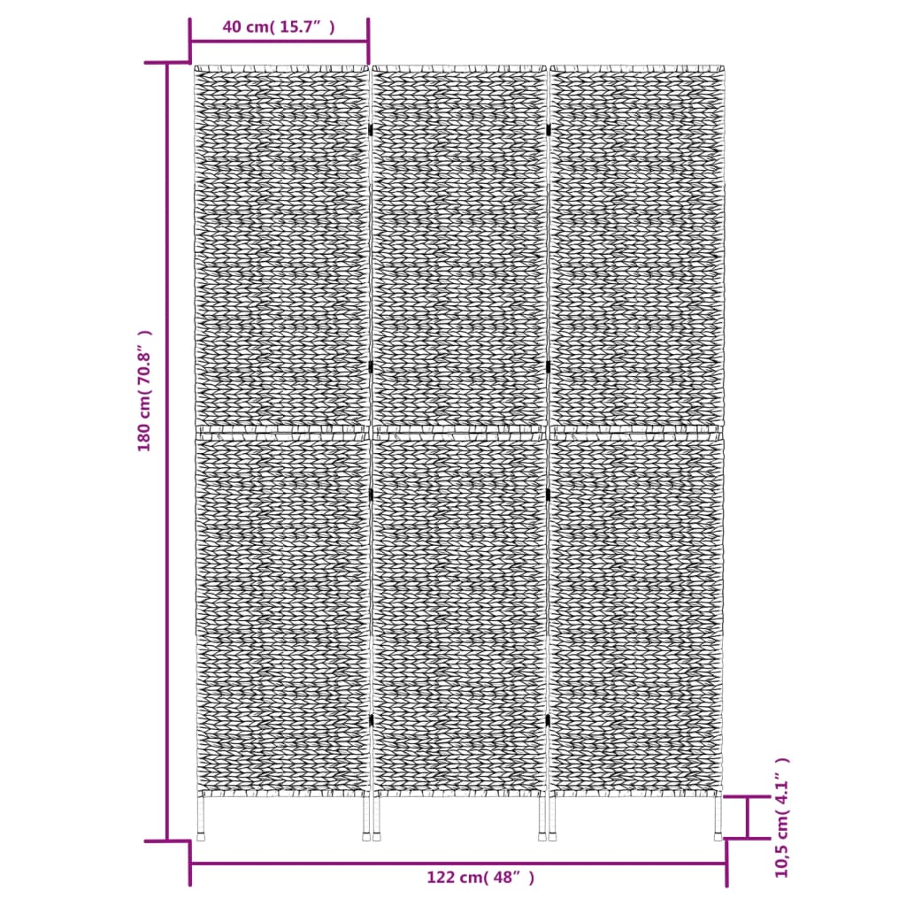 vidaXL Cloison de séparation 3 panneaux noir 122x180cm hyacinthe d'eau