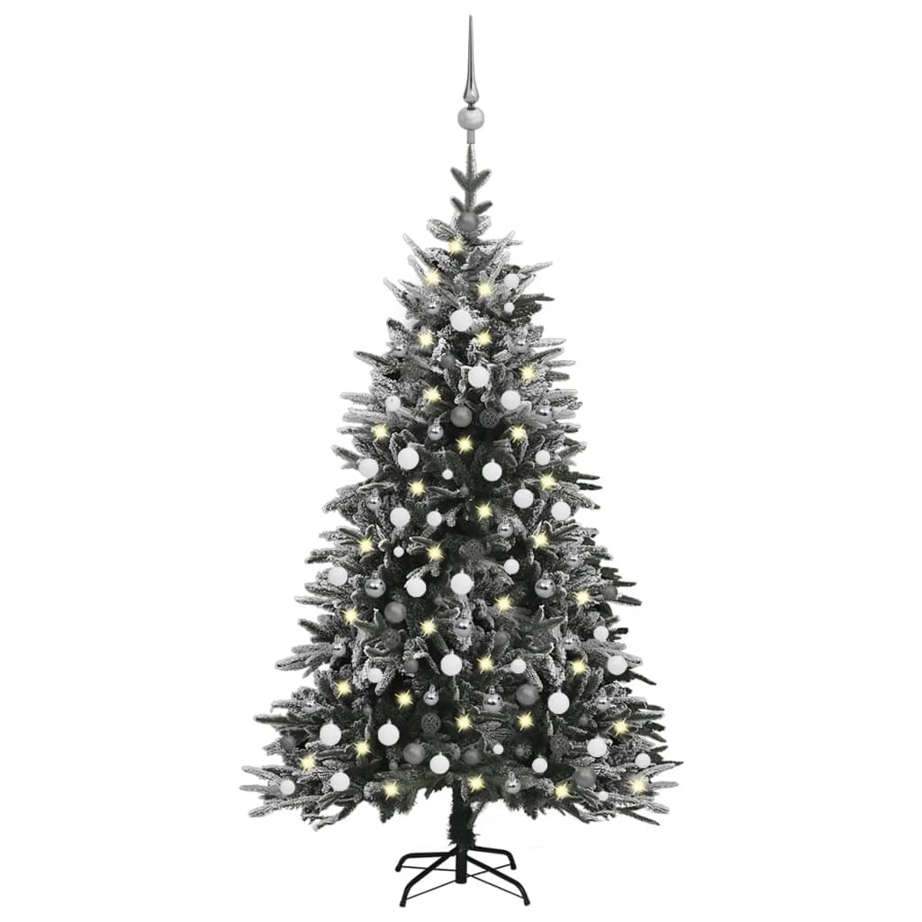 vidaXL Sapin de Noël artificiel LED et flocons de neige 210 cm PVC PE