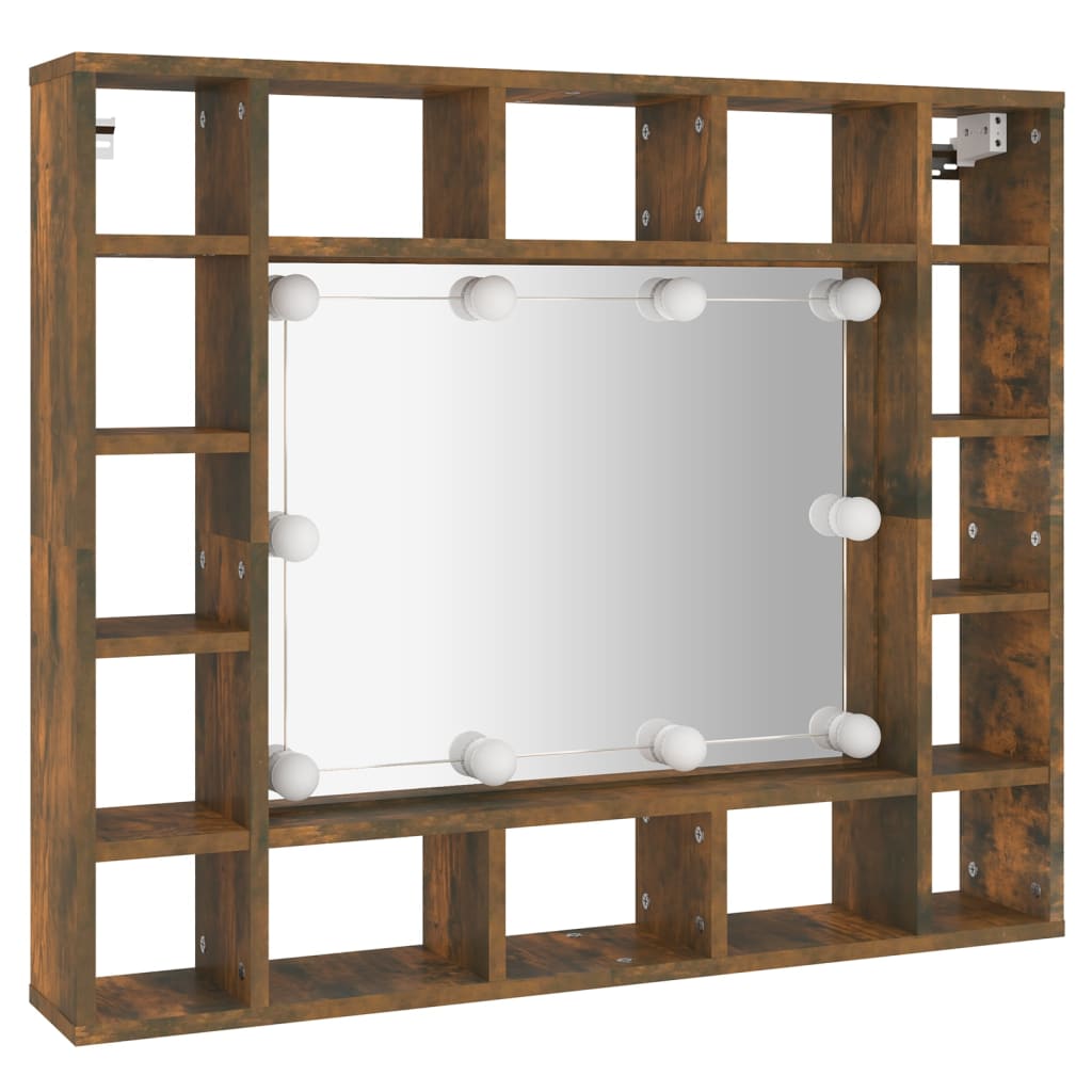 vidaXL Armoire à miroir avec LED Chêne fumé 91x15x76,5 cm