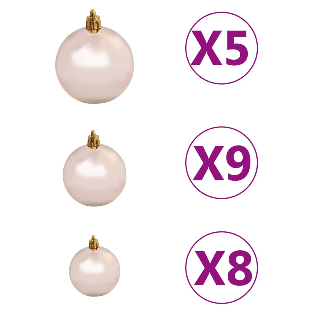 vidaXL Set de boules de Noël avec pic et 150 LED 61 pcs Doré rose