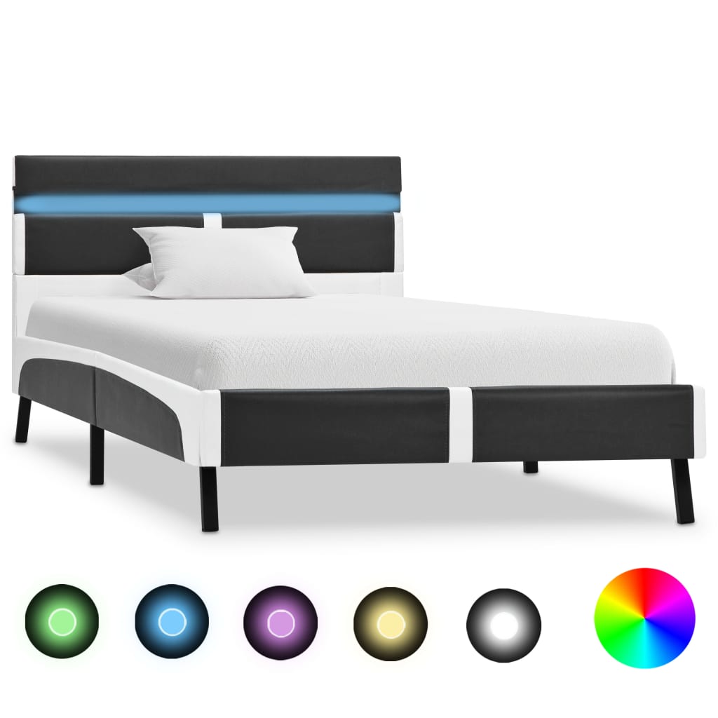 vidaXL Cadre de lit avec LED Gris Similicuir 90 x 200 cm