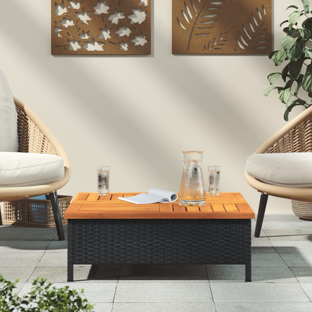 vidaXL Table de jardin noir 70x70x25 cm résine tressée et bois acacia