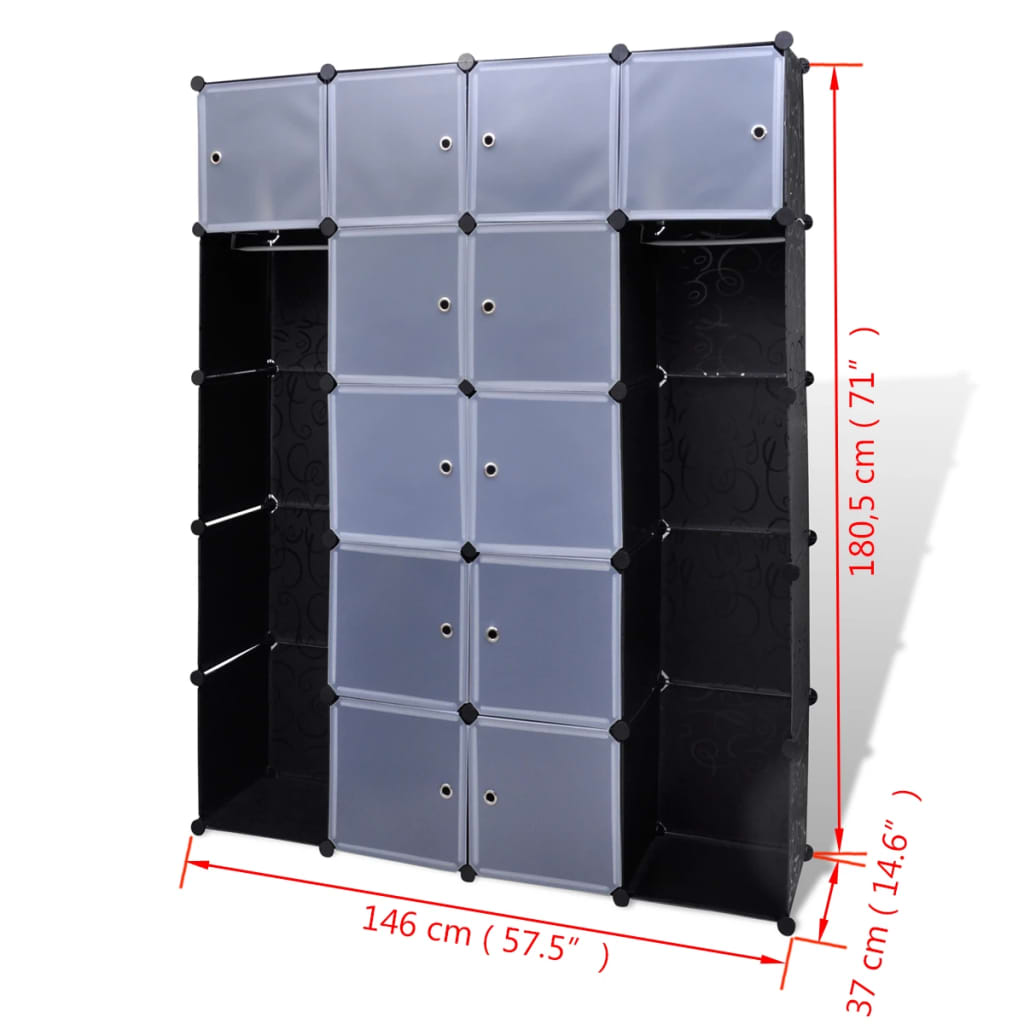 vidaXL Armoire modulaire 14 compartiments Noir et blanc 37x146x180,5cm