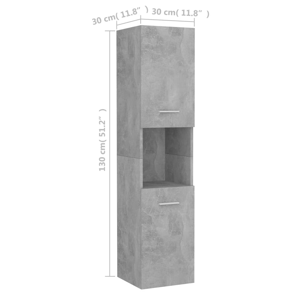 vidaXL Armoire de salle de bain Gris béton 30x30x130 cm Aggloméré