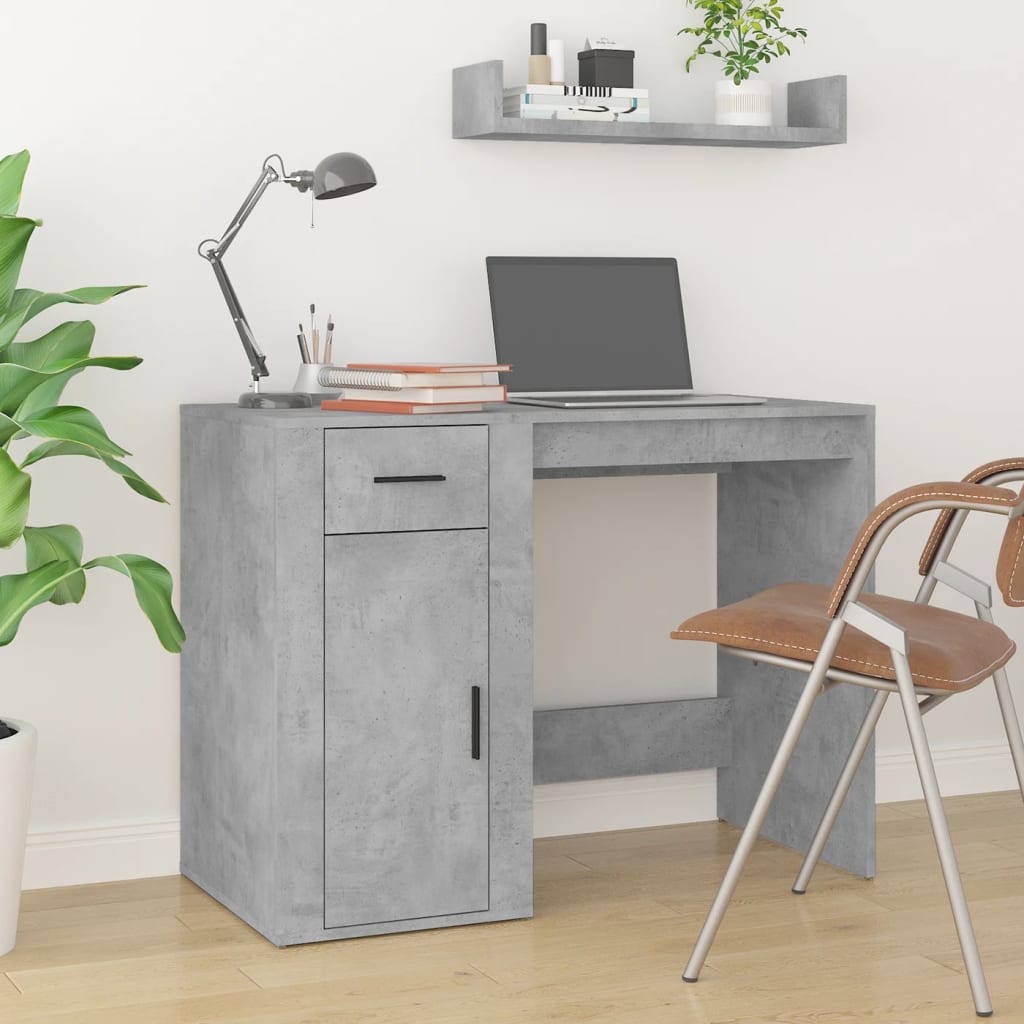 vidaXL Bureau avec armoire gris béton bois d'ingénierie