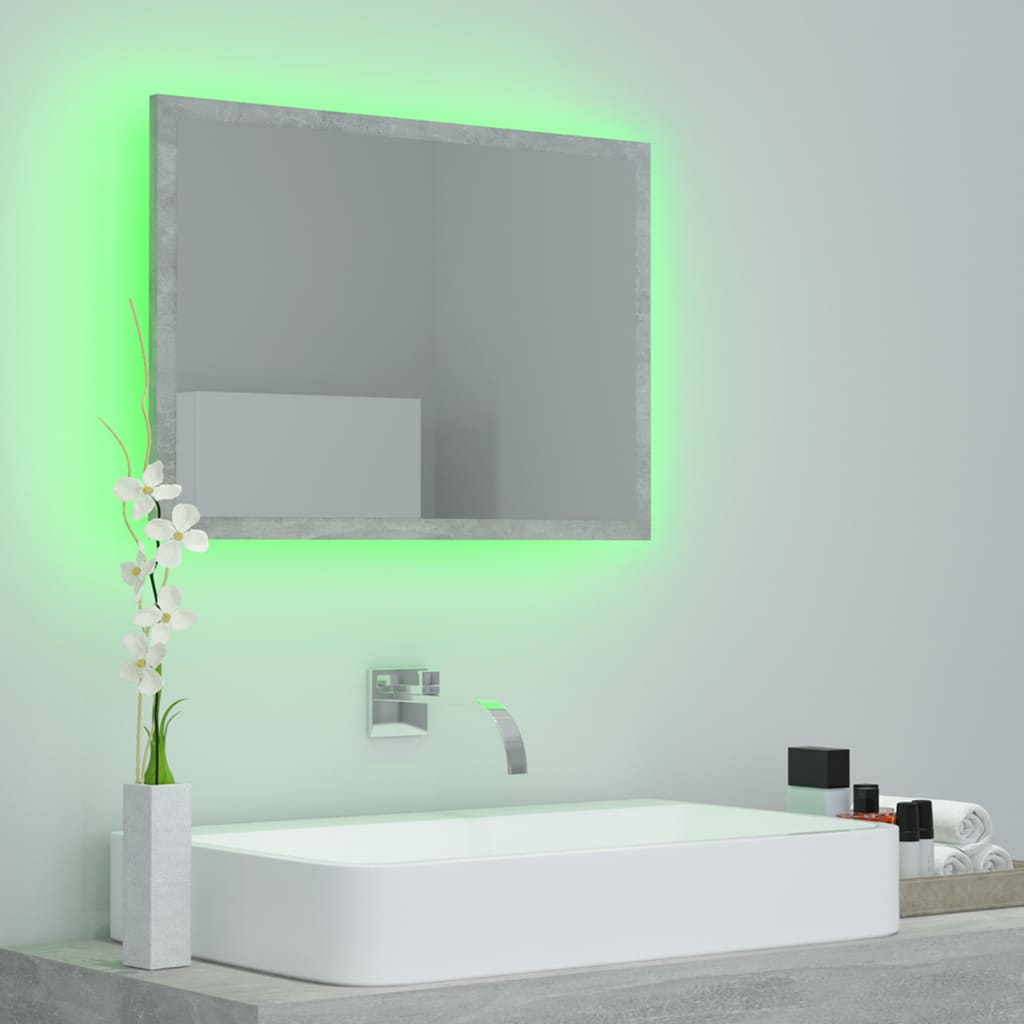 vidaXL Miroir à LED de salle de bain Gris béton 60x8,5x37 cm Acrylique