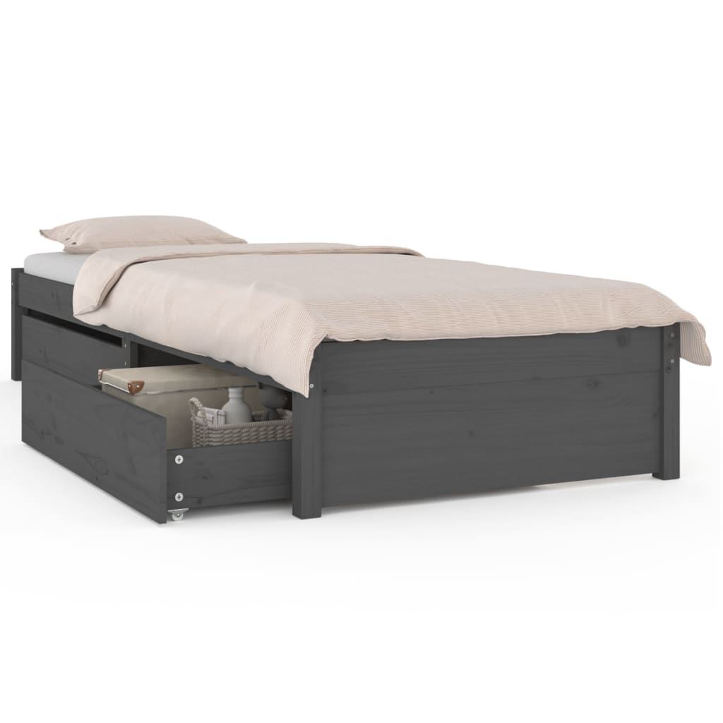 vidaXL Cadre de lit avec tiroirs Gris 90x200 cm