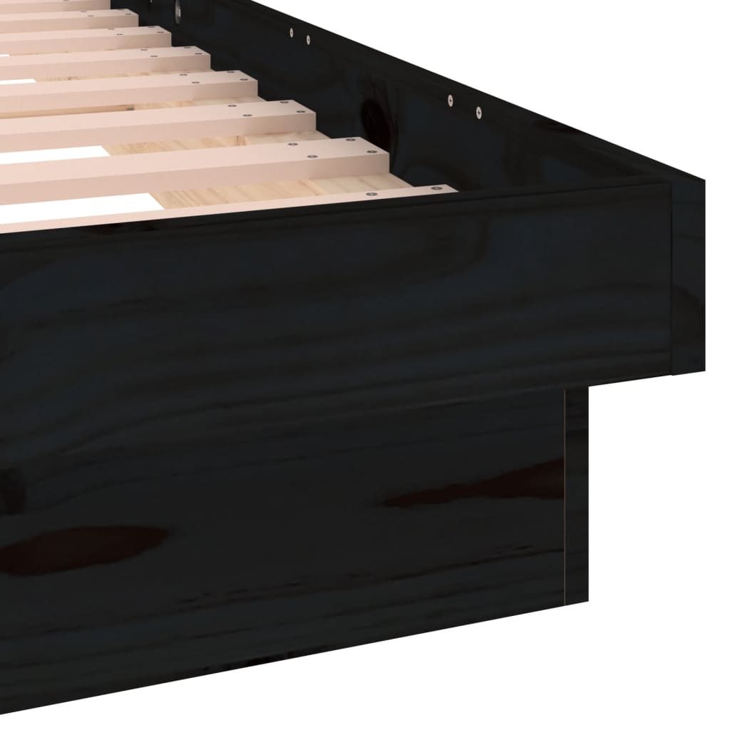 vidaXL Cadre de lit à LED noir 120x190 cm petit double bois massif