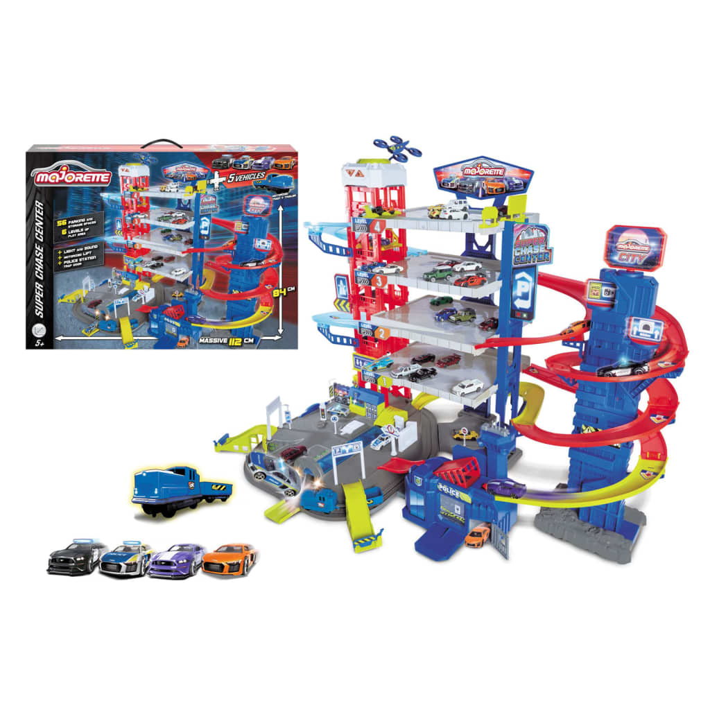 majoRETTE Garage de jeu avec 5 véhicules jouets Super Chase Center