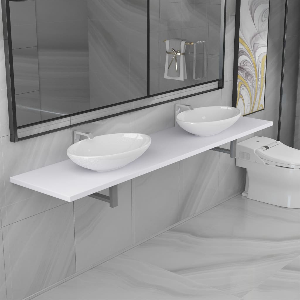 vidaXL Meuble de salle de bain à 3 pcs Céramique Blanc