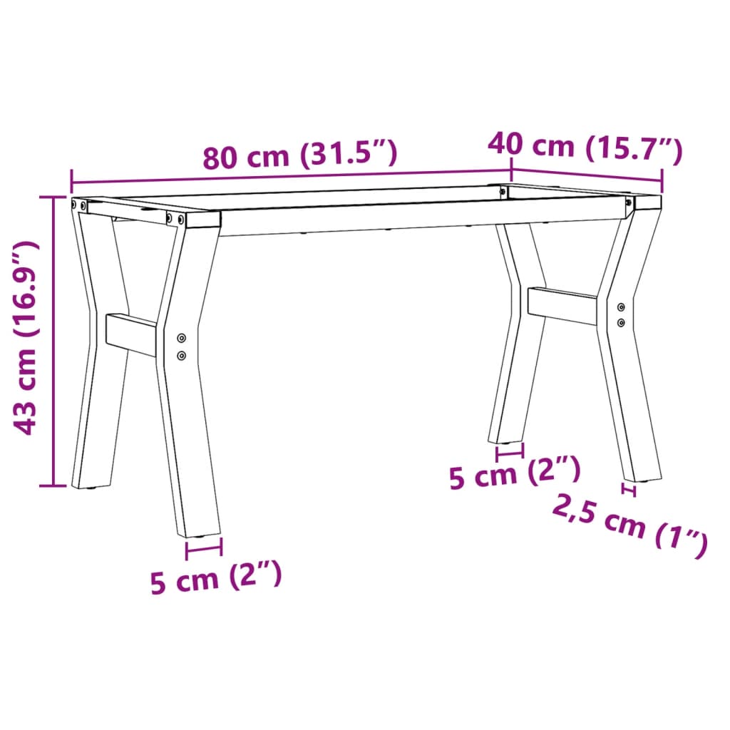 vidaXL Pieds de table basse cadre en Y 80x40x43 cm fonte