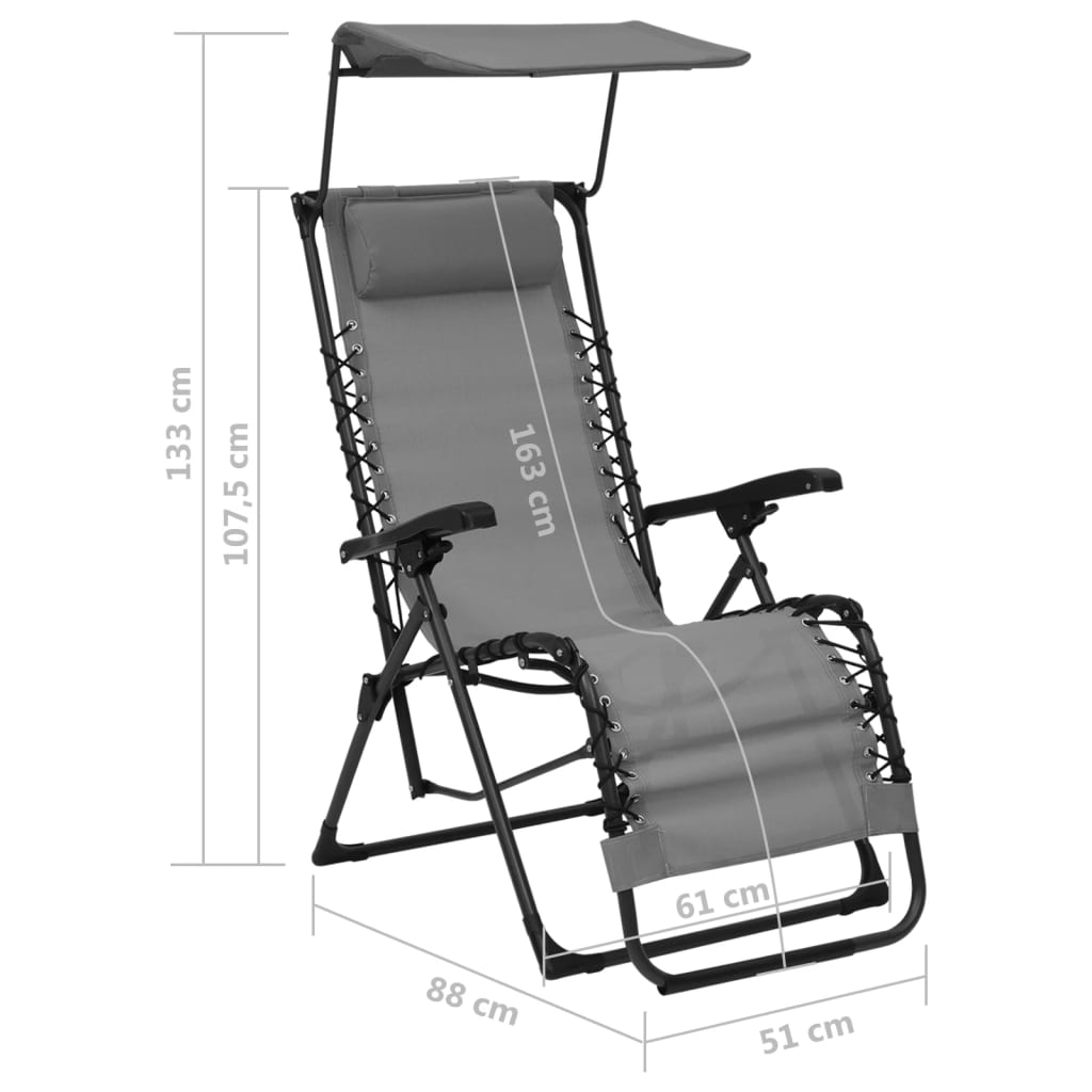 vidaXL Chaise pliable de terrasse Textilène Gris
