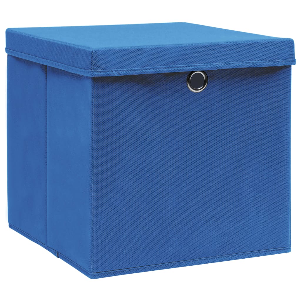 vidaXL Boîtes de rangement avec couvercle 10 pcs Bleu 32x32x32cm Tissu
