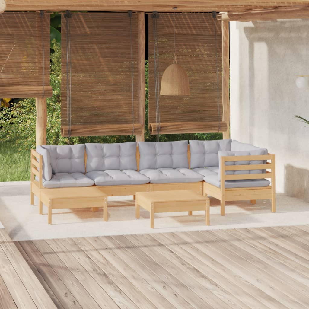 vidaXL Salon de jardin 7 pcs avec coussins gris bois de pin massif