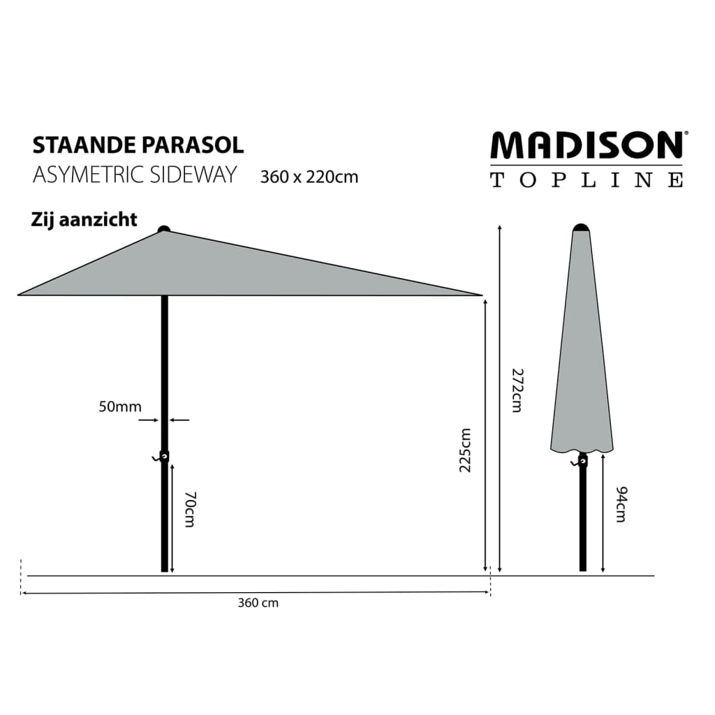Madison Parasol Asymmetric Sideway 360 x 220 cm Écru PC15P016