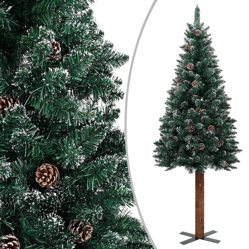 vidaXL Sapin de Noël LED et bois véritable et neige blanche Vert 210cm