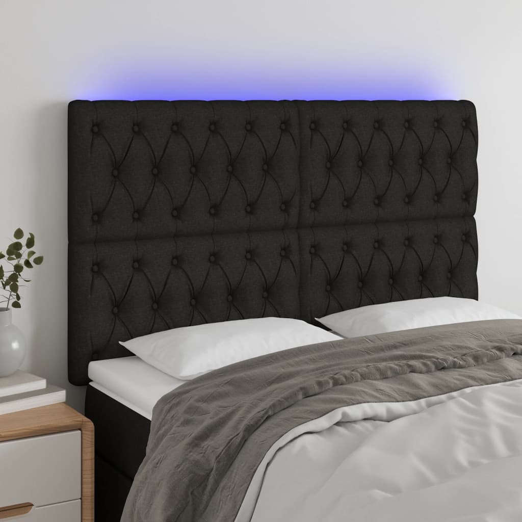 vidaXL Tête de lit à LED Noir 144x7x118/128 cm Tissu