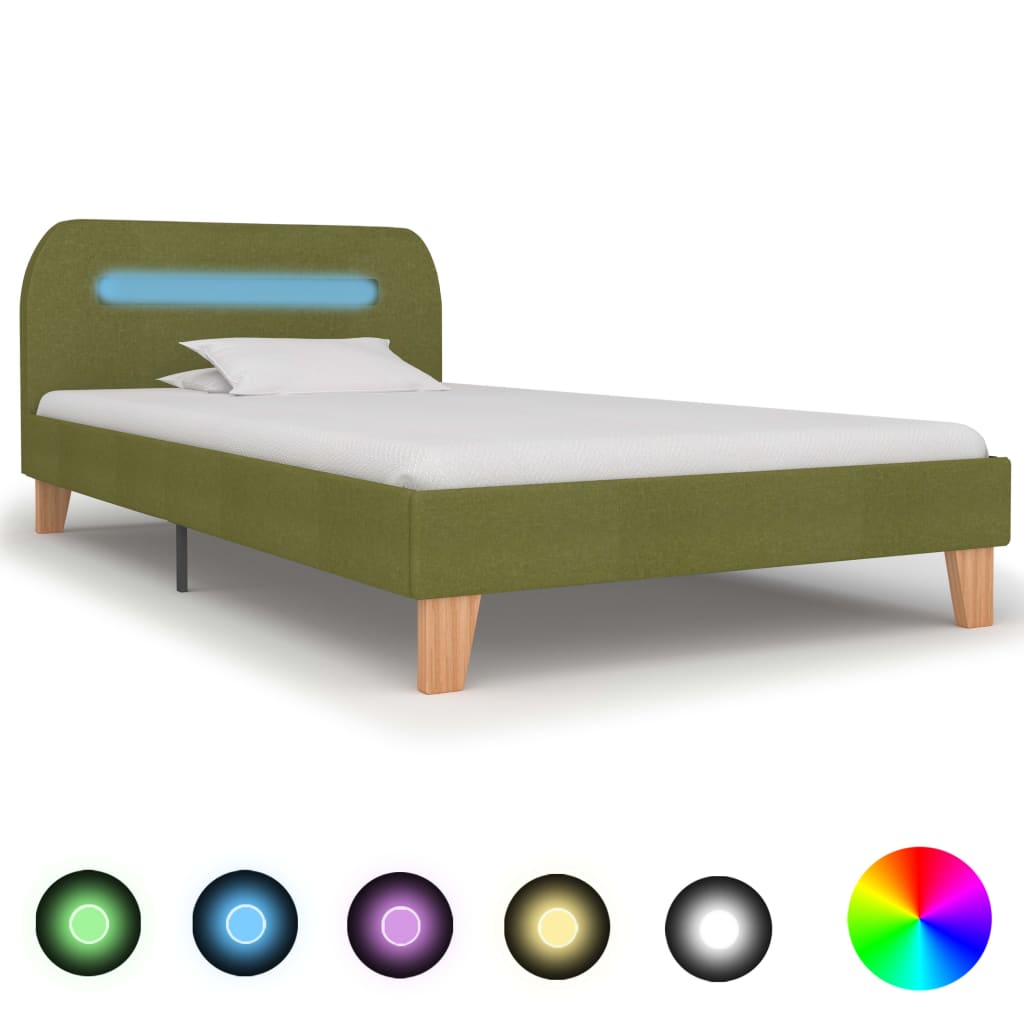 vidaXL Cadre de lit avec LED Vert Tissu 90 x 200 cm