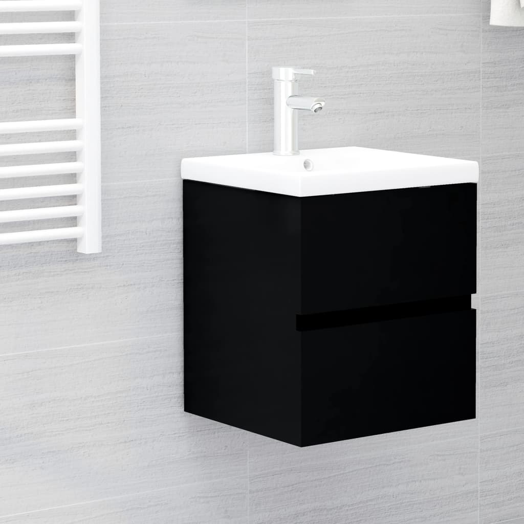 vidaXL Armoire d'évier avec lavabo intégré Noir Aggloméré