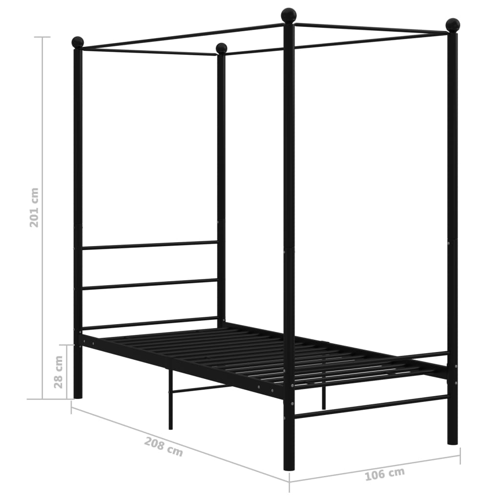 vidaXL Cadre de lit à baldaquin Noir Métal 100x200 cm