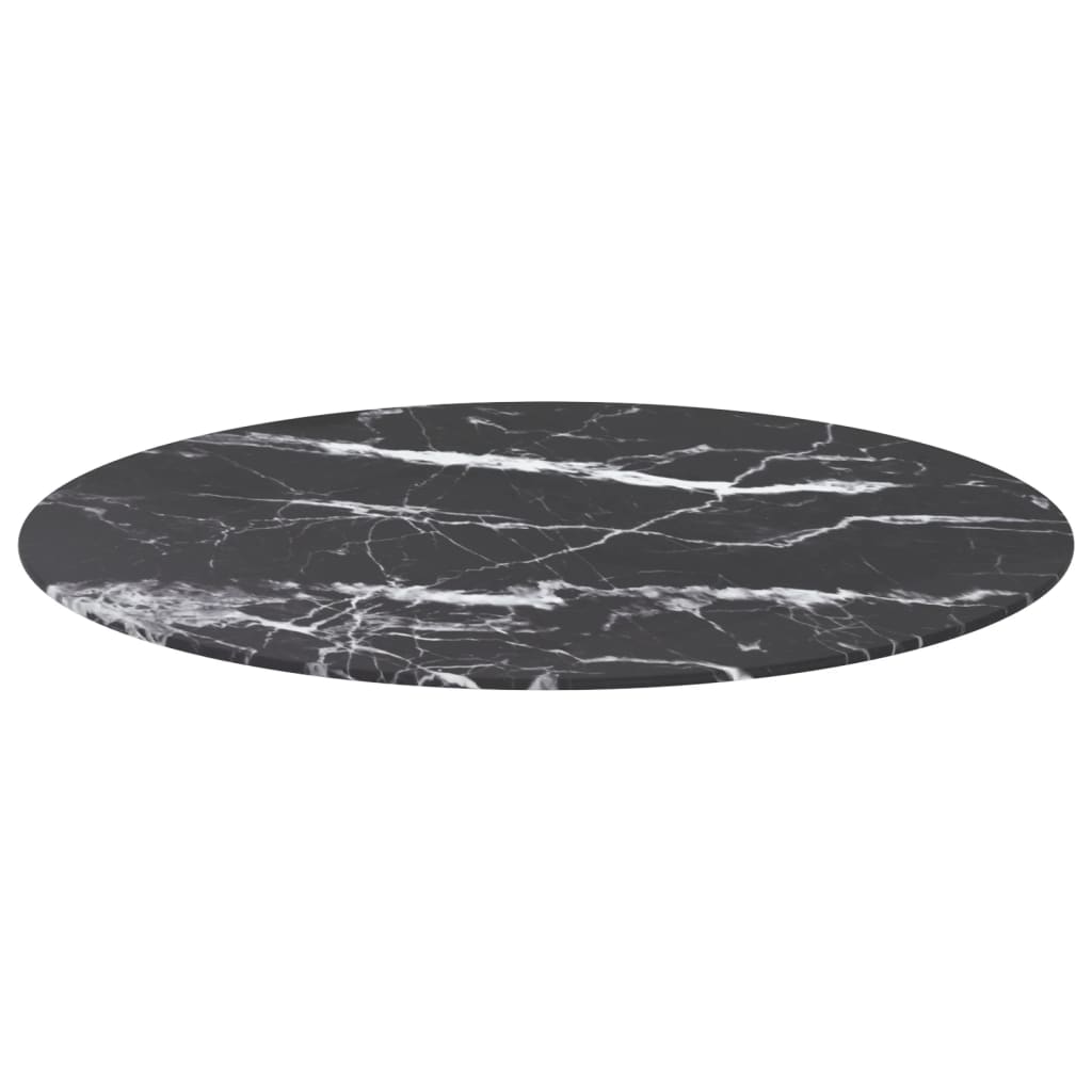 vidaXL Dessus de table noir Ø80x1 cm verre trempé avec design marbre