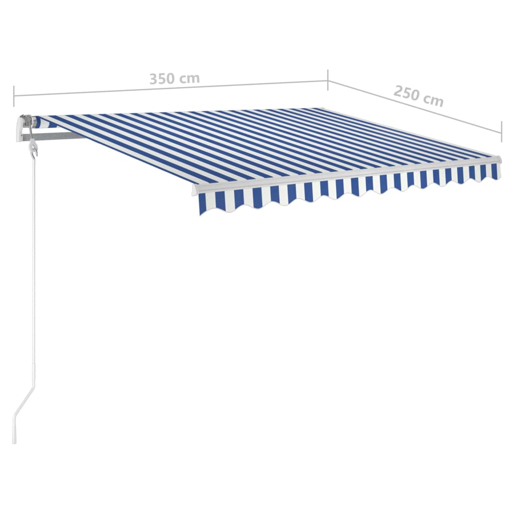 vidaXL Auvent manuel rétractable avec poteaux 3,5x2,5 m Bleu et blanc