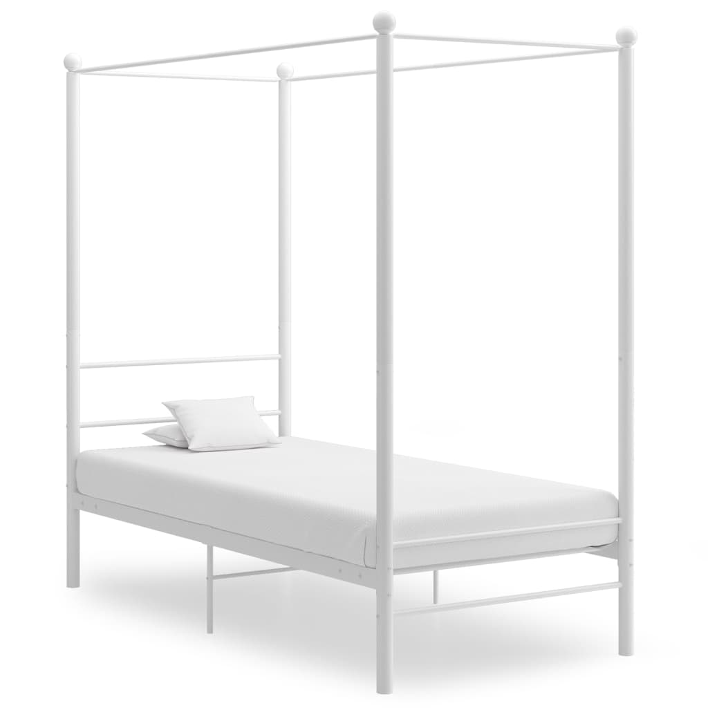 vidaXL Cadre de lit à baldaquin Blanc Métal 100x200 cm