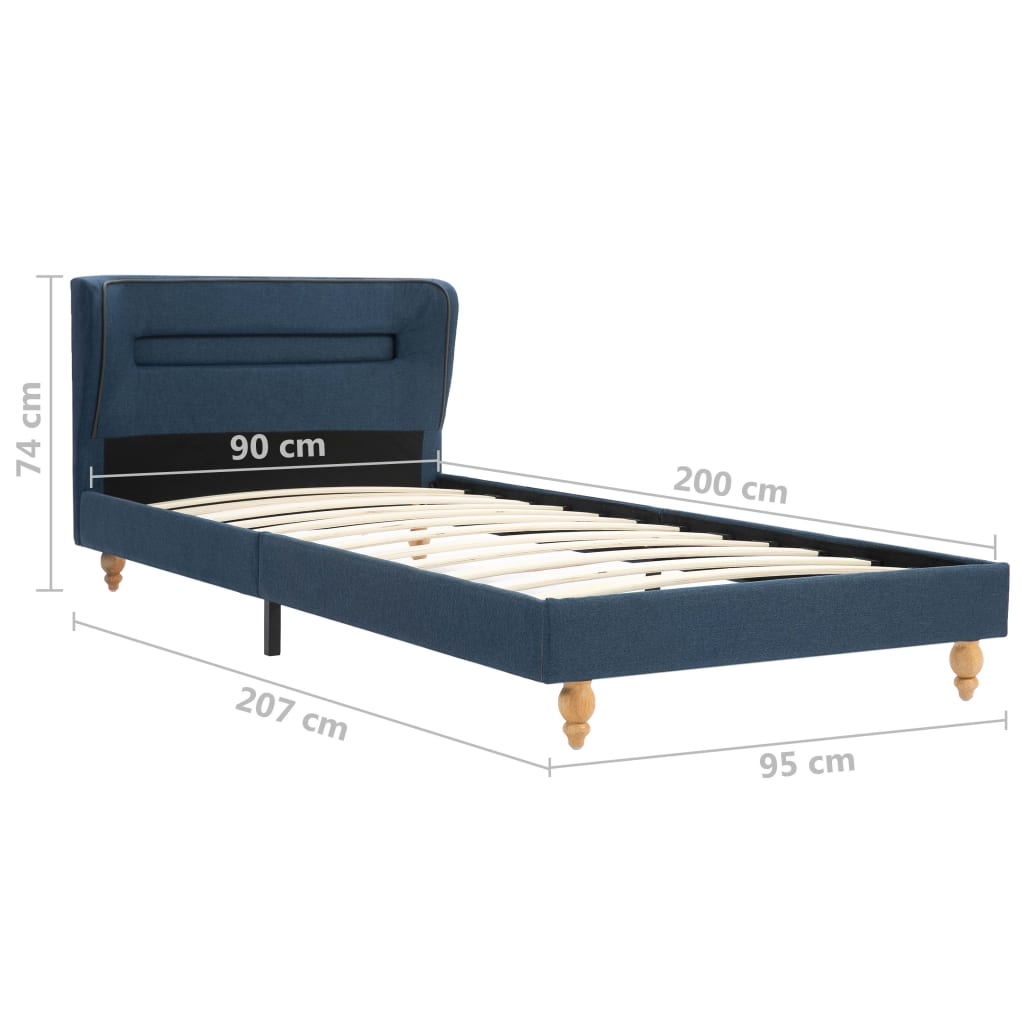 vidaXL Cadre de lit avec LED Bleu Tissu 90 x 200 cm