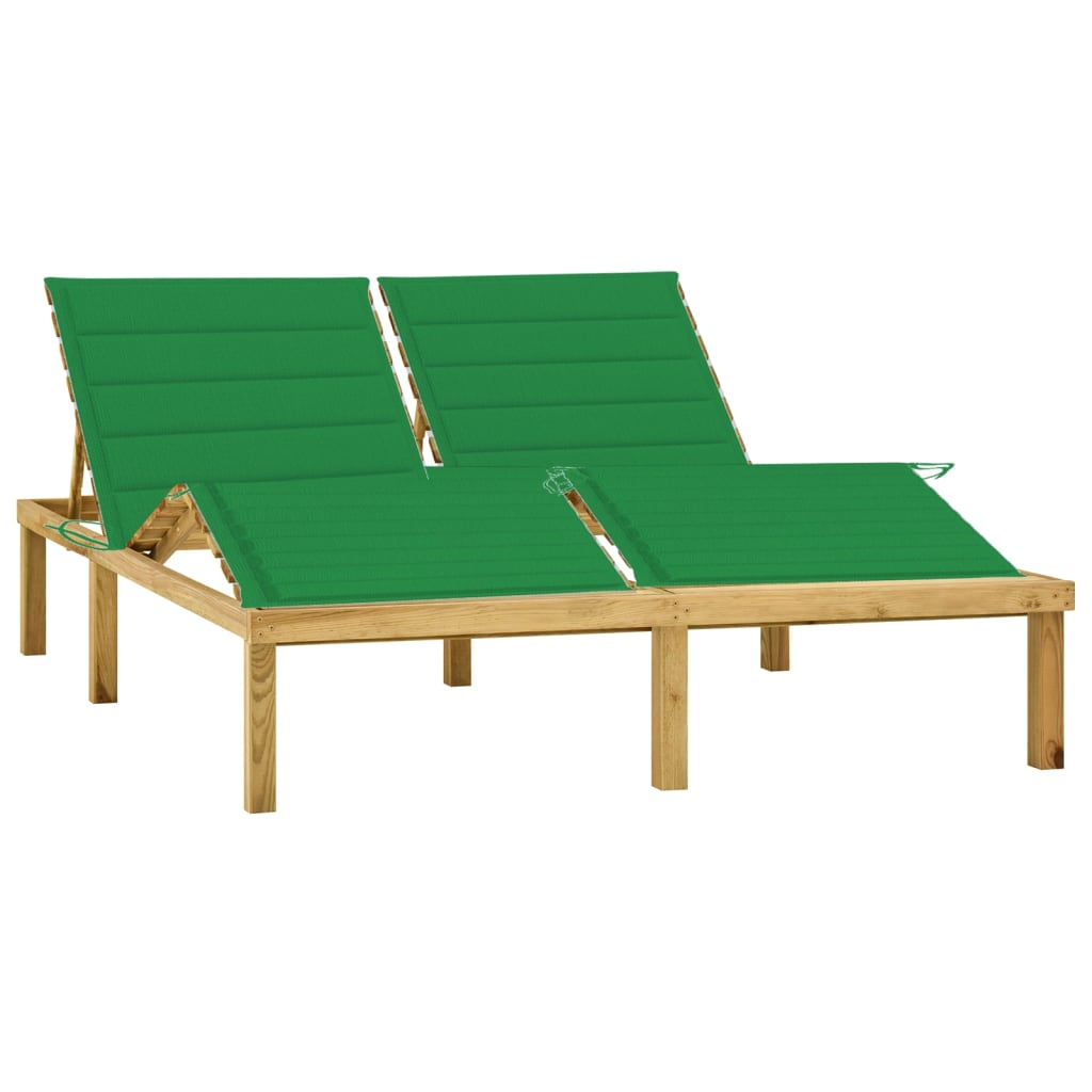 vidaXL Chaise longue double et coussins vert Bois de pin imprégné