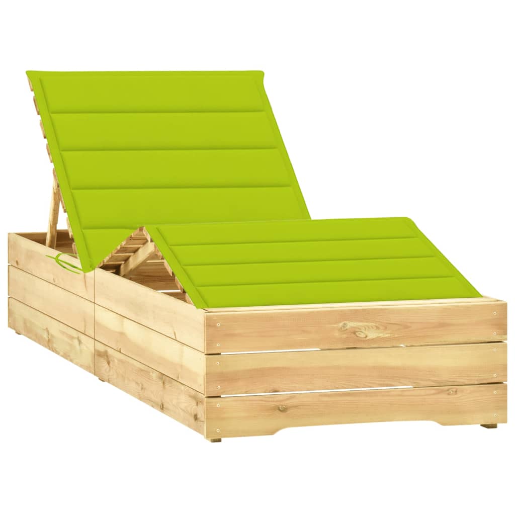 vidaXL Chaise longue avec coussin vert vif Bois de pin imprégné