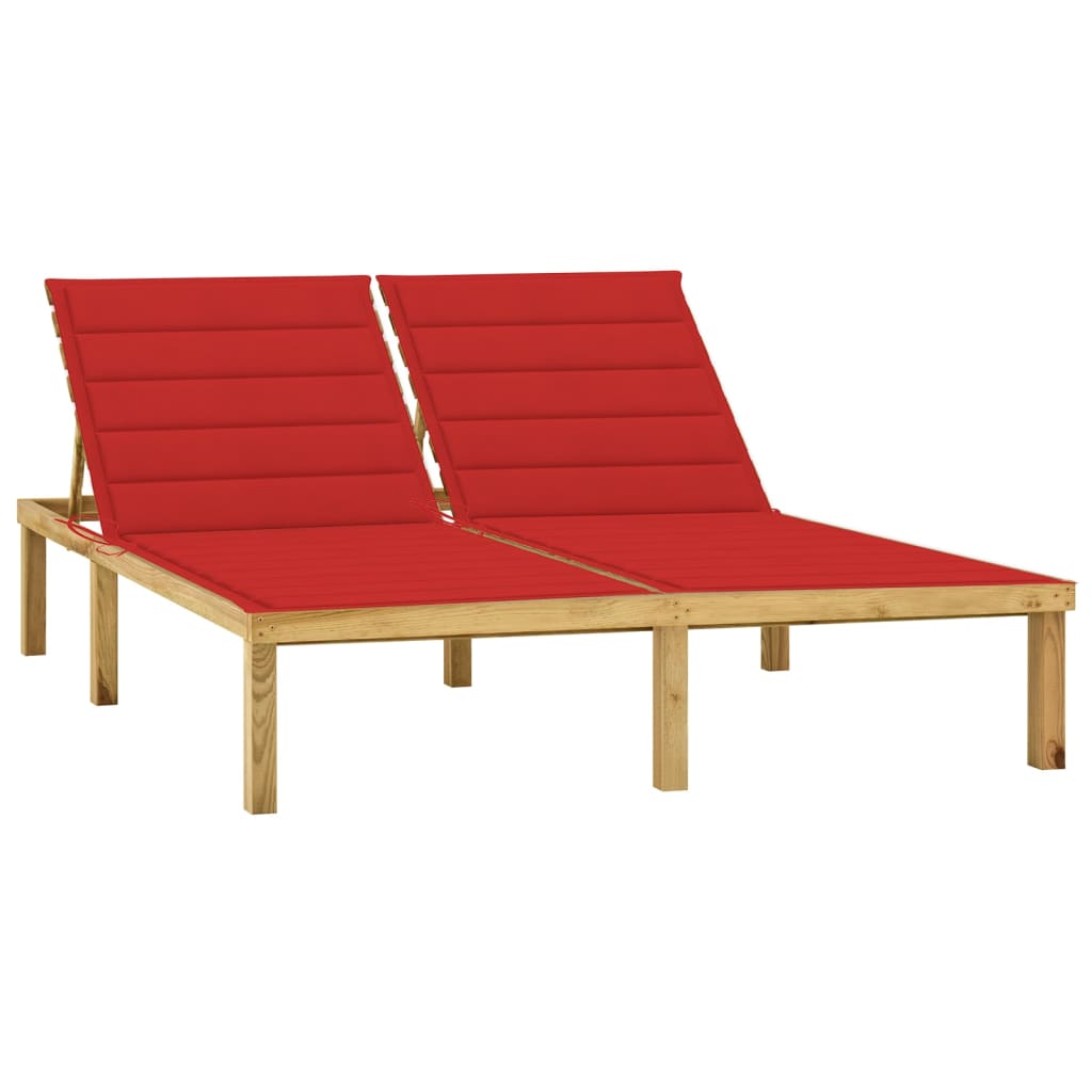 vidaXL Chaise longue double et coussins rouge Bois de pin imprégné