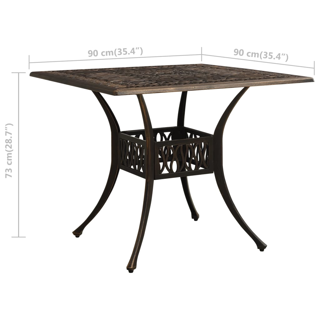 vidaXL Table de jardin Bronze 90x90x73 cm Aluminium coulé