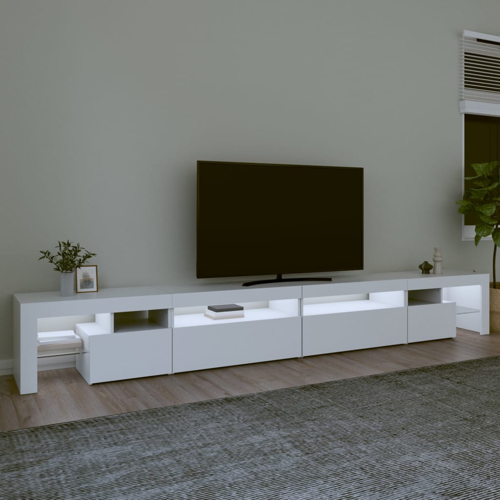 vidaXL Meuble TV avec lumières LED Blanc 290x36,5x40 cm