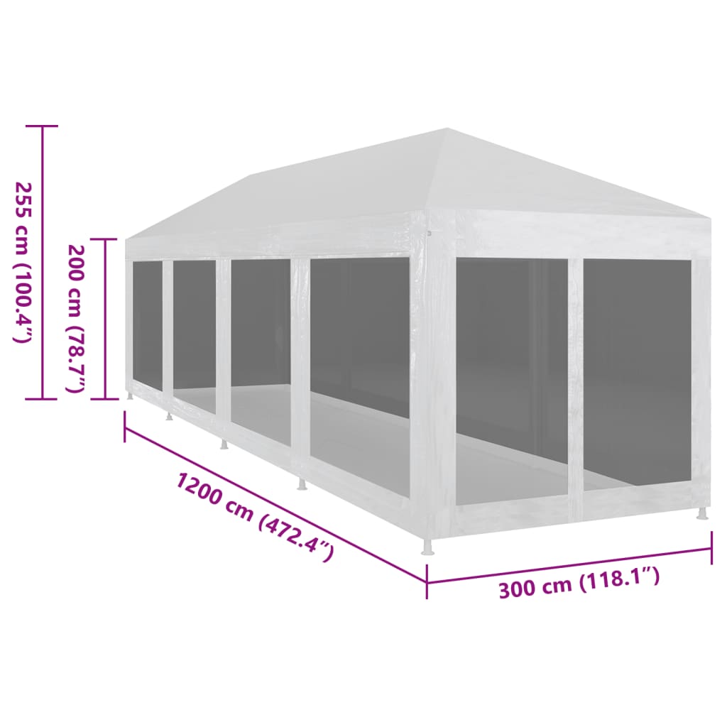vidaXL Tente de réception avec 10 parois en maille 12 x 3 m