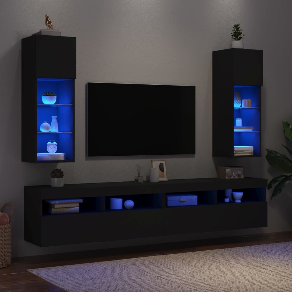 vidaXL Meubles TV avec lumières LED 2 pcs noir 30,5x30x90 cm