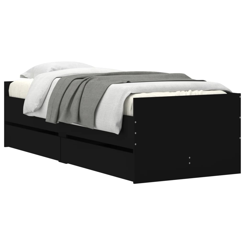 vidaXL Cadre de lit avec tiroirs noir 75x190 cm