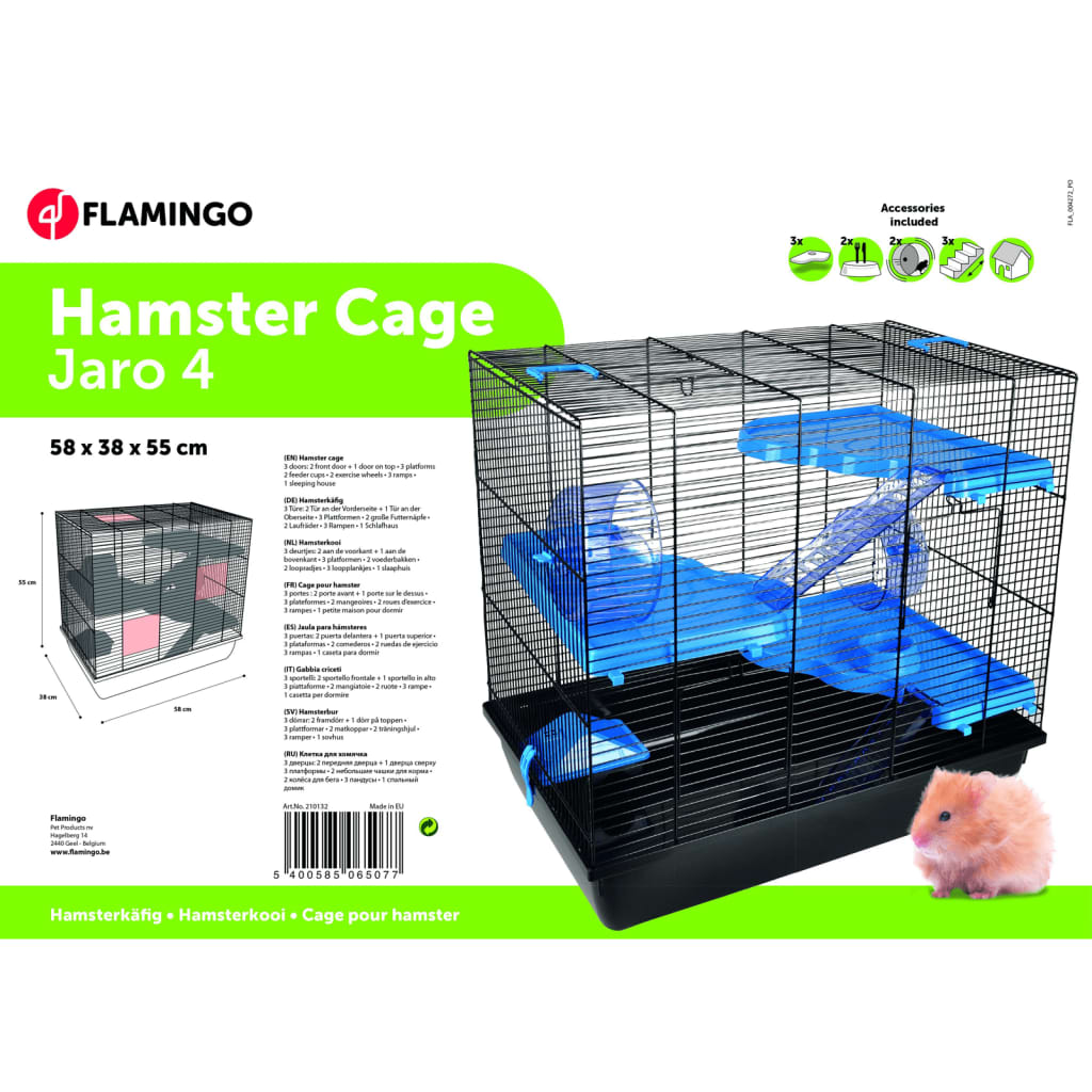FLAMINGO Cage pour hamsters Jaro 4 58x38x55 cm Noir et bleu