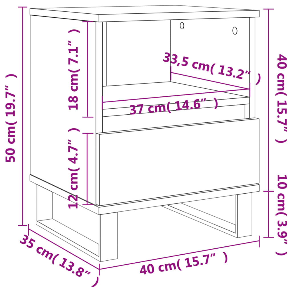 vidaXL Tables de chevet 2 pcs chêne sonoma 40x35x50 cm bois ingénierie