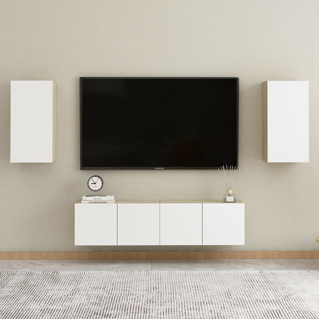 vidaXL Meuble TV Blanc et chêne sonoma 30,5x30x60 cm Bois d’ingénierie