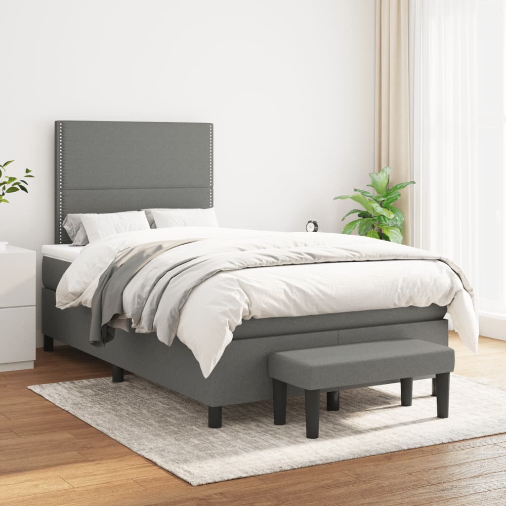 vidaXL Lit à sommier tapissier avec matelas Gris foncé 120x200cm Tissu