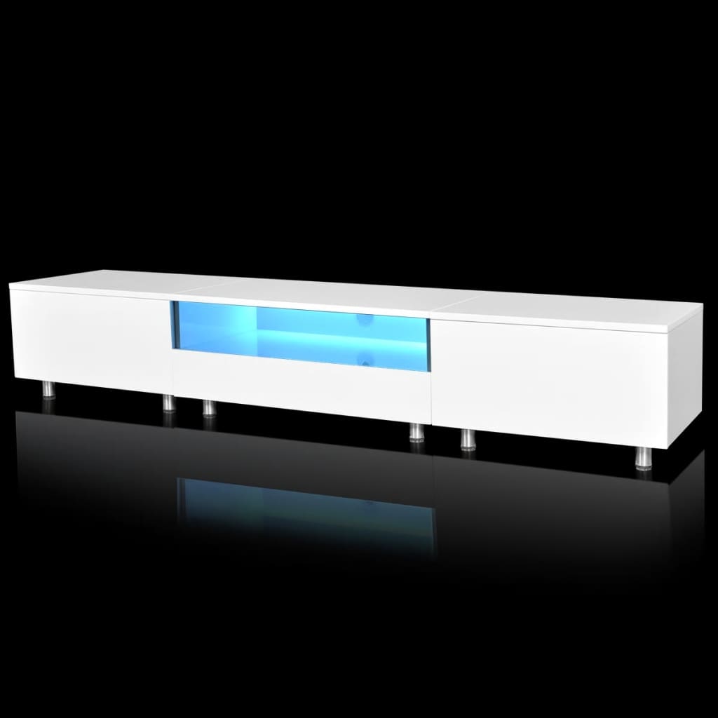 Meuble TV LED blanc brillant 200 cm