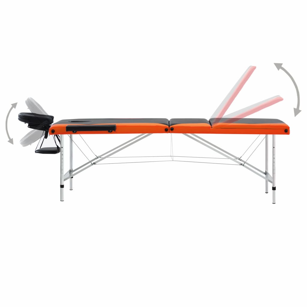 vidaXL Table de massage pliable 3 zones Aluminium Noir et orange