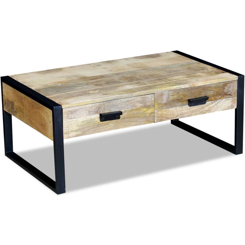 vidaXL Table basse avec 2 tiroirs Bois de manguier massif 100 x 60 x 40 cm