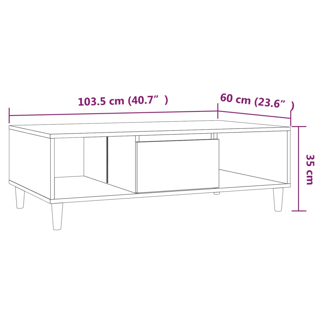 vidaXL Table basse chêne fumé 103,5x60x35 cm bois d'ingénierie
